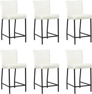 Set van 6 Gebroken witte leren moderne barkrukken Revolt - poot vierkant zwart - Toledo Leer Bianco (gebroken wit leer)