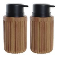 2x stuks zeeppompjes/zeepdispensers hout look chocolade bruin kunststof 350 ml - thumbnail