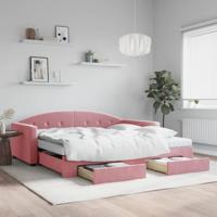 Slaapbank met onderschuifbed en lades 100x200 cm fluweel roze