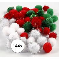 Knutsel pompons - 144x - wit/rood/groen - 15-20 mm - hobby bolletjes - ponpons