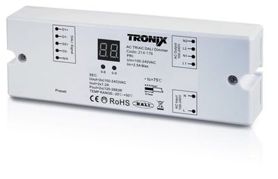 Dali dimmer 2 kanalen 230V voor triac dimbare led lampen max 288W per kanaal 214-176 Tronix