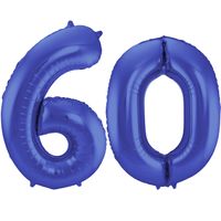 Grote folie ballonnen cijfer 60 in het blauw 86 cm