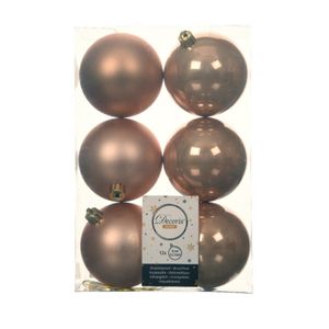 12x stuks kunststof kerstballen toffee bruin 8 cm glans/mat