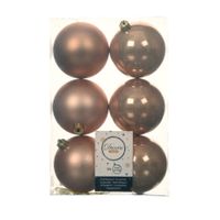 12x stuks kunststof kerstballen toffee bruin 8 cm glans/mat