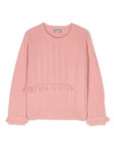 Il Gufo pull en maille torsadée à détails frangés - Rose