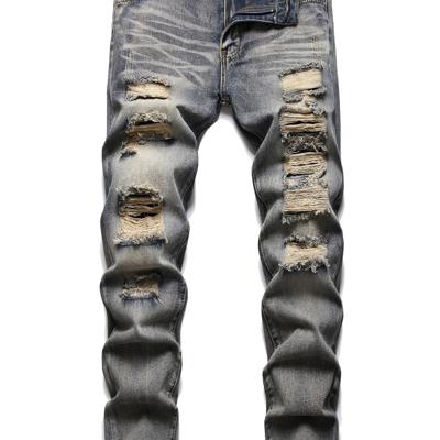 Men's Ripped Distressed Denim Jeans - Black Slim Fit Skinny Light Wash / 30