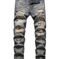 Men's Ripped Distressed Denim Jeans - Black Slim Fit Skinny Light Wash / 30