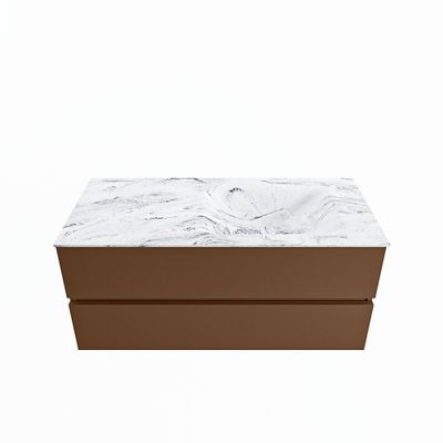 MONDIAZ VICA-DLUX 110cm badmeubel onderkast Rust 2 lades. Inbouw wastafel CLOUD rechts 1 kraangat, kleur Glace.