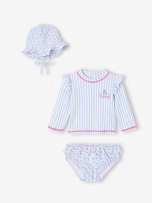 Badpak 3-delige strepen lichtblauw