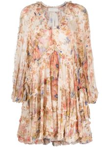 ZIMMERMANN August Billow Frill floral-motif mini dress - Tons neutres