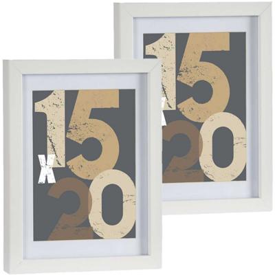 2x stuks houten fotolijst - wit - 18 x 24 cm - fotolijstje - met passe-partout - decoratie