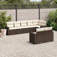 8-delige Loungeset met kussens poly rattan bruin
