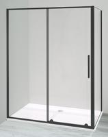 Luca Varess Morano douchecabine met schuifdeur en vaste zijwand 90 x 160 cm helder glas mat zwart profiel - thumbnail