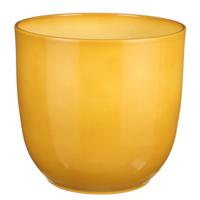 Plantenpot/bloempot Tusca - Okergeel - keramiek - glans - D25 x H23 cm