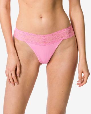 HEMA Damesstring katoen met kant roze (roze)