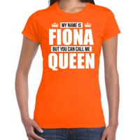 Naam cadeau t-shirt - my name is Fiona - but you can call me Queen - oranje - dames - koningsdag