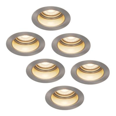 Set van 6 Mesa LED inbouwspots verzonken - 4 Watt 345 lumen - 2700K Warm wit - GU10 - Dimbaar - Rond - IP65 Waterdicht - RVS - Anti-glare