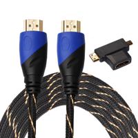 5m HDMI 1.4 Version 1080P Woven Net Line Blue Black Head HDMI Male to HDMI Male Audio Video Connector Cable with Mini HDMI & Micro HDMI & HDMI 3 in 1
