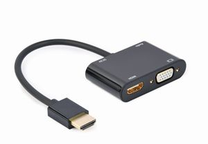 HDMI male naar HDMI female + VGA female + audio adapterkabel, zwart