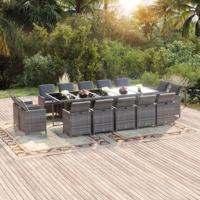 15-delige Tuinset met kussens poly rattan grijs