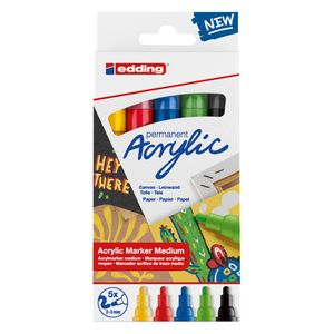 Edding 5300 acrylic marker fine permanente marker Zwart, Blauw, Groen, Rood, Geel 5 stuk(s)