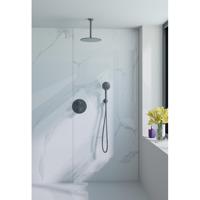 Fortifura Calvi Inbouw Regendoucheset - rond - thermostatisch - plafondarm - 25cm hoofddouche - ronde handdouche - Geborsteld Gunmetal PVD SW706206/SW720555/SW799449/SW720557/SW720569/SW799