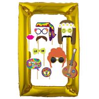 Foto prop set met frame 75 x 100 cm - hippie/sixties feest thema - 13-delig - photo booth - thumbnail