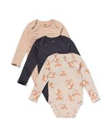 HEMA Rompers biologisch katoen met stretch vos - 3 stuks lichtgrijs (lichtgrijs)