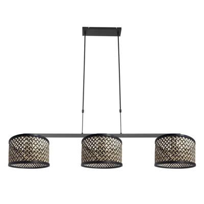 Steinhauer 3-lichts hanglampStang zwart met bamboe - 3743ZW
