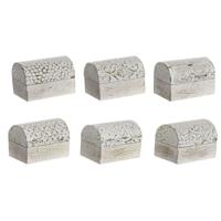 Doos-Juwelenkistje DKD Home Decor Wit Gouden Aluminium Mangohout 7,5 x 5,3 x 5,3 cm (6 Stuks)
