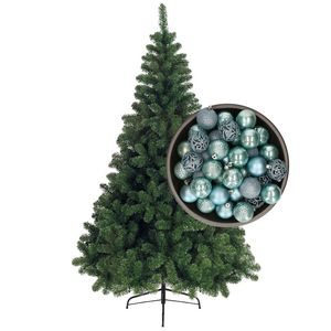 Bellatio Decorations kunst kerstboom 180 cm met kerstballen ijsblauw - Kunstkerstboom