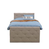 Leen Bakker - Boxspring Met Voetbord Liv Geruit - 120x200 Cm - Slanke Poot - Stof - Beige