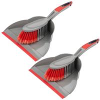 Buemag Stoffer en blik - Set van 2x stuks - kunststof - 35 x 25 cm - grijs/rood