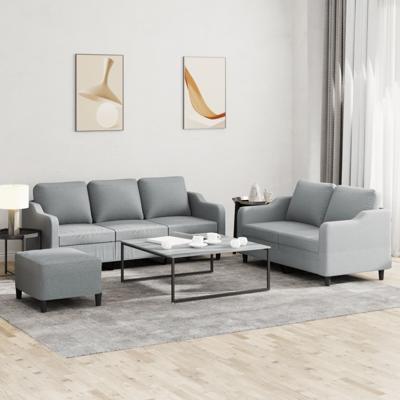 3-delige Loungeset met kussens stof lichtgrijs