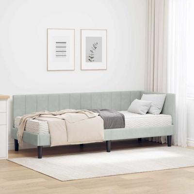 Hoekbedframe met matras Lichtgrijs 80 x 200 cm Fluweel