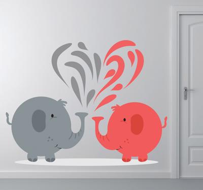 Muursticker kind olifanten grijs en rood