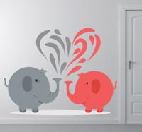 Muursticker kind olifanten grijs en rood