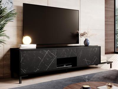 Tv-meubel MALMOSO 2 deuren 1 lade 195 cm zwart/marmer zwart