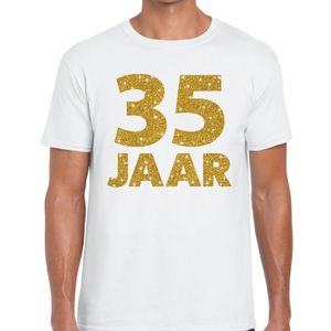 35 jaar goud glitter verjaardag/jubileum kado shirt wit heren