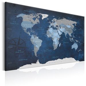 Schilderij - Wereldkaart , Donkerblauwe Wereld