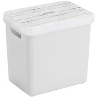 Sunware Opbergbox - mand - wit - 25 Liter - kunststof - met houtkleur deksel - opslag kist