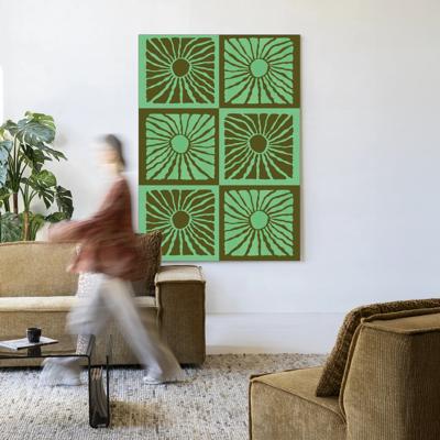 Urban Cotton Wandkleed 'Suns In Green' 110 x 145cm in Frame - black