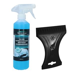 Ijskrabber met antivries spray voor auto - 500 ml - zwart - ruitenontdooier