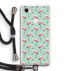 Flamingoprint groen: Pixel 3 Transparant Hoesje met koord