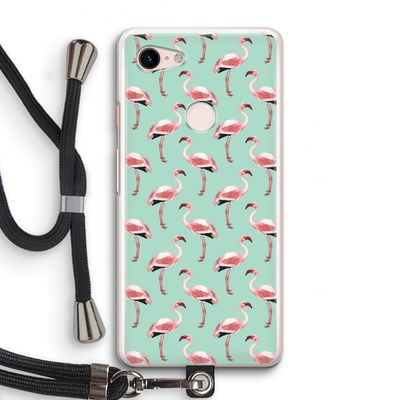 Flamingoprint groen: Pixel 3 Transparant Hoesje met koord