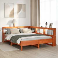Bed met boekenkast zonder matras grenenhout wasbruin 160x200 cm