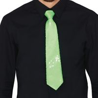 Carnaval verkleed stropdas met pailletten - neon groen - polyester - volwassenen/unisex - thumbnail