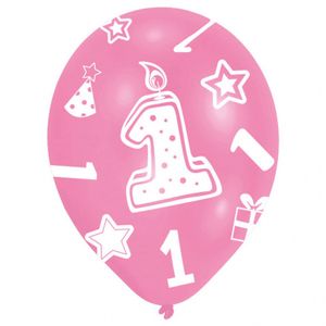 Ballonnen Verjaardag 1 Jaar Roze - 6 Stuks
