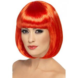 Verkleed damespruik Bob-line kapsel - Rood - met pony - Carnaval pruiken