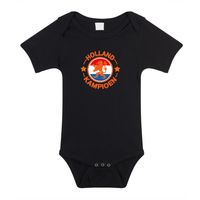 Holland kampioen met leeuw zwarte romper Holland / Nederland supporter EK/ WK voor babys - thumbnail